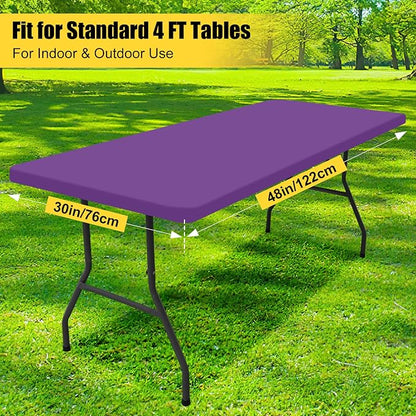 Smiry Rectangle Picnic Table Cloth, Waterproof Elastic Fitted Tablecloths for 4 Foot Tables, Washable Polyester Table Cover for Camping, Indoor and Outdoor (Purple, 30"x48")