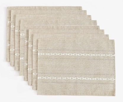 Wracra Cotton Linen Place Mats, Coffee Embroidered Placemats Set of 8 | Placemats 12 x 18 Inch; Cotton Linen Woven Fabric; Heat Resistant Table Mats; Raised Embroidered Hollow Design