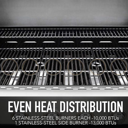 Kenmore 6-Burner Propane Gas BBQ Grill with Side Burner, 73,000 BTUs, Stainless Steel Cabinet Grill with Cast Iron Grates for Outdoor Cooking, Backyard BBQ, Patio, Large Parties
