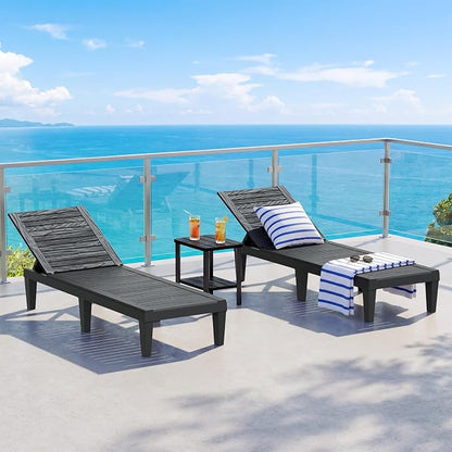 Outdoor Chaise Lounge Chair Set of 2, Black | 5-adjustable position, all weather resin, lightweight, tanning lounge chairs for pool, patio, beach, outside