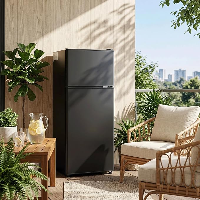 3.2 Cu.Ft Mini Fridge with Freezer, 2 Door Small Refrigerator with Adjustable Thermostat Energy-efficient Low Noise, Compact Fridge for Bedroom, Office, Dorm, Black