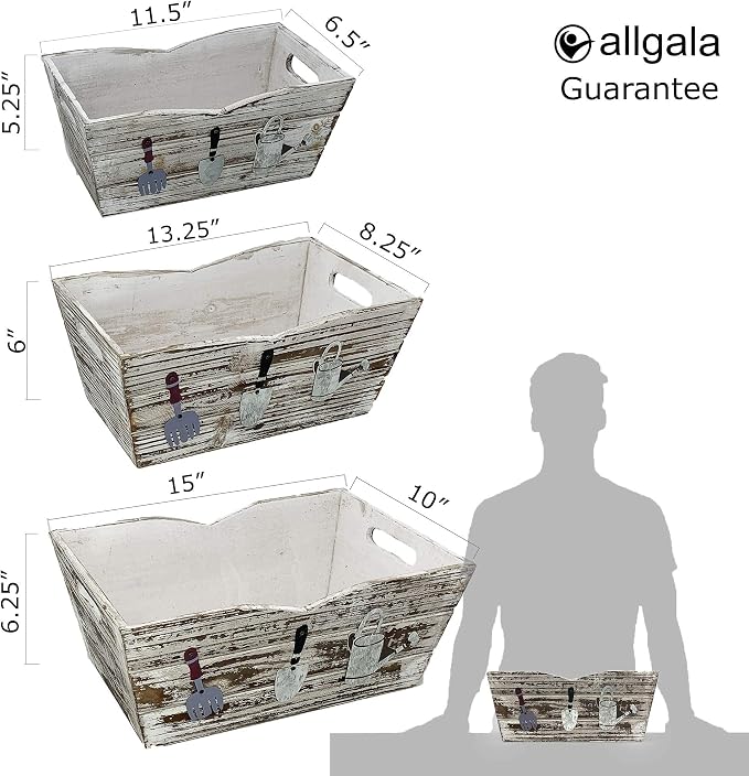allgala HD88341 3-PC set Wooden Boxes Planter Trough for flower pots - Indoor Outdoor decoration Storage Display Boxes (Style 4)