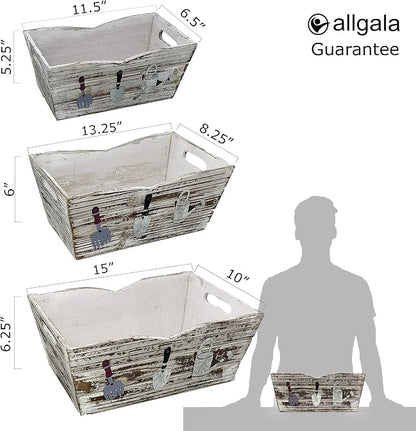 allgala HD88341 3-PC set Wooden Boxes Planter Trough for flower pots - Indoor Outdoor decoration Storage Display Boxes (Style 4)
