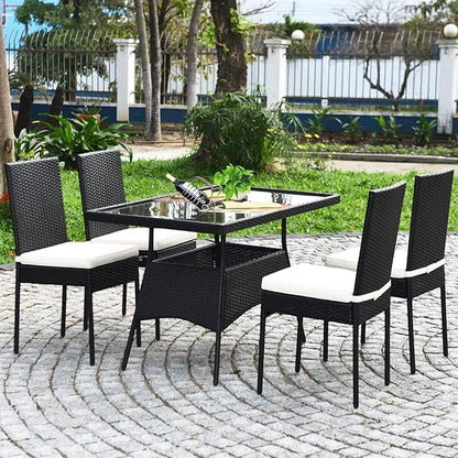 Tangkula 10 Pieces Wicker Patio Dining Set, Outdoor Rattan Table & Chairs Set with Padded Cushions, Patio Furniture Dining Glass Table Set for Balcony Patio Garden Poolside