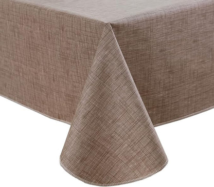 LIBERECOO Vinyl Tablecloth with Flannel Backing, Flaxen, Waterproof, Stain-Resistant, Easy-Clean Table Cover for Dining, Kitchen, and Outdoor Use, 60" x 84" Rectangle