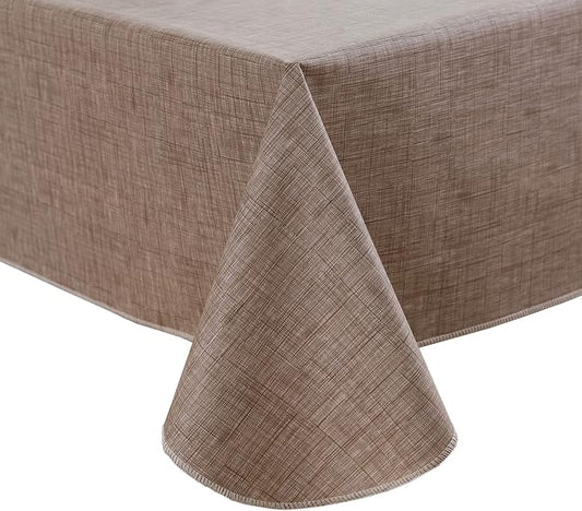 LIBERECOO Vinyl Tablecloth with Flannel Backing, Flaxen, Waterproof, Stain-Resistant, Easy-Clean Table Cover for Dining, Kitchen, and Outdoor Use, 60" x 84" Rectangle