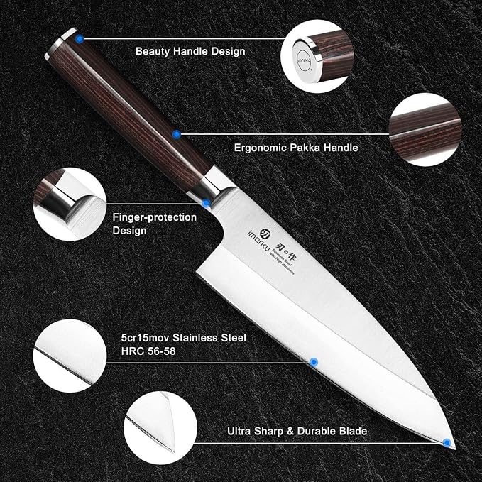 imarku 7 Inch Deba Knife,Ultra Sharp Sushi Knife,Ultimate Japanese Kitchen Knife with Stainless Steel Single Bevel,Fish Fillet Knifes for Fish Cutting with Ergonomic Wood Handle, Fathers Day