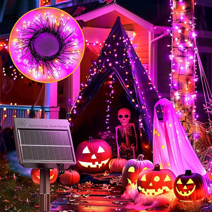 240 LED Solar Halloween Lights Outdoor Waterproof IP65, 20FT 8 Light Modes | Halloween Solar Lights Outdoor Solar Halloween String Lights Outdoor Twinkle Fairy Light Garland Decorations, Orange Purple