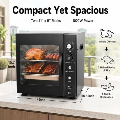 800W Electric Smoker for Meat and Fish, 2-Rack Outdoor Smoking Cabinet with Side Wood Chip Loader, 86-230°F Analog Thermostat, Easy Cleanup Drip Tray for Home & Commercial Use