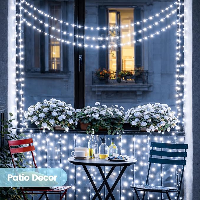 6 Pack Solar String Lights Outdoor, Extra-Long 600LED Solar Fairy Lights Outdoor Waterproof, Solar Twinkle Lights Silver Wire 8 Modes Solar Outside Lights for Xmas Tree Party Wedding (Cool White)