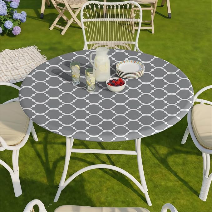 opstellen Fitted Round Tablecloth Waterproof Table Cloth Vinyl Indoor Outdoor Circle Cover for 45-54" Tables Dining Kitchen Apartment Home Party Gear Gifts Summer Fall Patio Picnic Camping Essentials