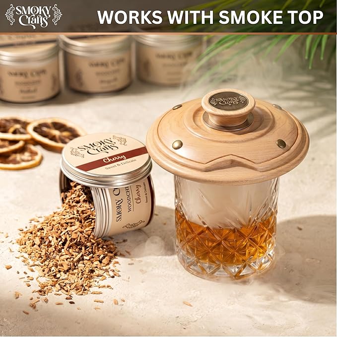 Smoky Crafts 5 x 2oz Wood Chips for Cocktail Smoker (Set of 5: Cherry, Hickory, Apple, Mesquite, Walnut) - 5 Flavors of Smoking Gun Wood Chips - Whiskey Gifts for Men