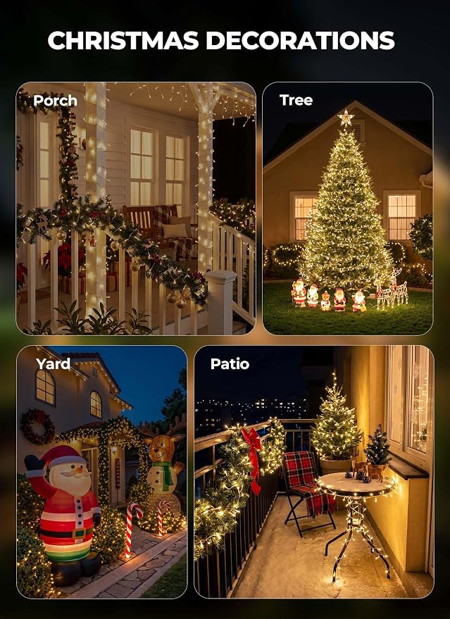 Brightown 2 Pack Solar String Lights Outdoor Waterproof, 92Ft 240 LED Solar Outdoor Lights String with 8 Modes, Transparent Wire String Light for Patio Tree Garden Party Decorations, Warm White