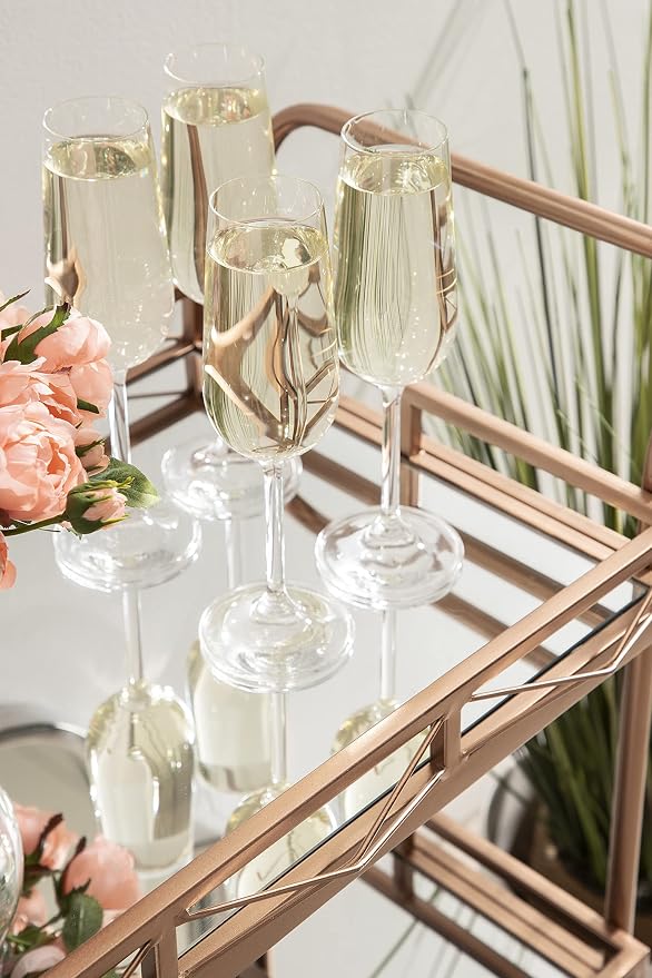 Kate and Laurel Ketia Glam Metal Bar Cart; 23 x 13 x 34; Rose Gold; Glamorous Three Tier Gold Bar Cart for Display and Storage
