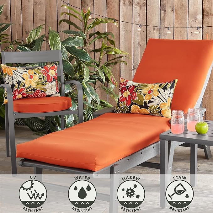 Outdoor Reversible Chaise Lounge Chair Cushion, Sunrise