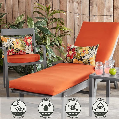 Outdoor Reversible Chaise Lounge Chair Cushion, Sunrise