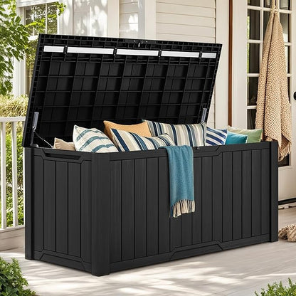 YITAHOME XXL 240 Gallon Large Outdoor Storage Deck Box for Patio Furniture, Outdoor Cushions, Garden Tools and Sports/Pools Equipment, Weather Resistant Resin, Lockable (Black)