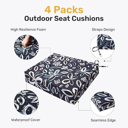 Outdoor Chair Cushions, Set of 4, 24"*24"*4", Water Resistant, Navy/White