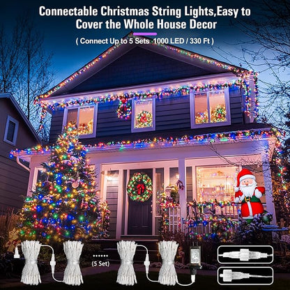 JMEXSUSS 200 LED Multicolor Christmas Tree Lights Outdoor Indoor Clear Wire | 66ft Christmas Lights Plug in, Colorful String Lights Plug in for Bedroom Fireplace Tree Room Party Xmas Decor,Connectable