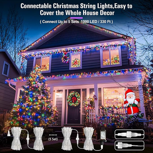 JMEXSUSS 200 LED Multicolor Christmas Tree Lights Outdoor Indoor Clear Wire | 66ft Christmas Lights Plug in, Colorful String Lights Plug in for Bedroom Fireplace Tree Room Party Xmas Decor,Connectable
