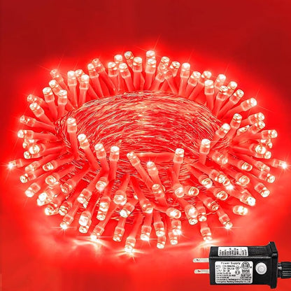 40FT 120 LED Outdoor String Lights, Red Christmas Lights Indoor | Plug in Waterproof 8 Modes Clear Wire Twinkle Fairy Lights for Bedroom Outside Patio Yard Tree Xmas Party Holiday Decorations