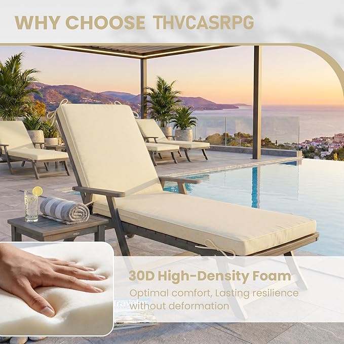 Chaise Lounge Cushions Outdoor, 72 x 21 Inch Water & Fade-Resistant Patio Furniture Lounge Cushion, Beach Umbrella Lounger Chair Replacement Cushion with Removable Cover Pad, Beige