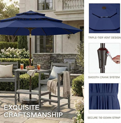 Kingdura 9ft 3-Tier Patio Umbrella, Outdoor Table Umbrella with Easy Crank & Tilt, 8 Reinforced Ribs, UV Protection for Deck, Pool, Market, Backyard (Navy blue)