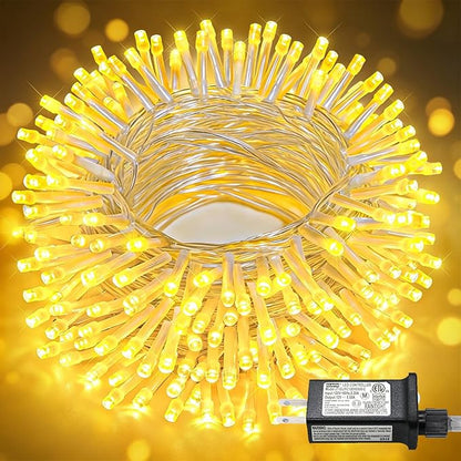 100FT 300 LED Christmas Lights Outdoor, Plug in String Lights Indoor Waterproof, Connectable 8 Modes Fairy Twinkle Lights for Outside Bedroom Classroom Wedding Backyard Decorations, Warm White