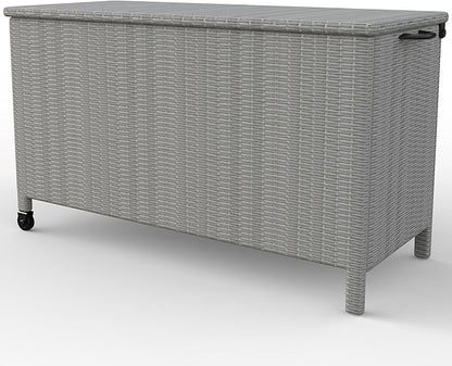 GarveeLife Medium Outdoor Wicker Storage Box, PE Rattan Patio Storage Chest with Steel Frame, Compact Deck Storage Box for Cushions, Toys & Outdoor Essentials – Gray Wicker