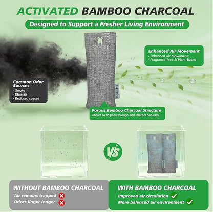 Activated Charcoal Bags Air Purifying 20 Pack, Bamboo Charcoal Odor Absorber for Shoes Closet Drawer Car, 50g Gray, Natural Odor Neutralizer, Moisture Absorber, Reusable up to 2 Years