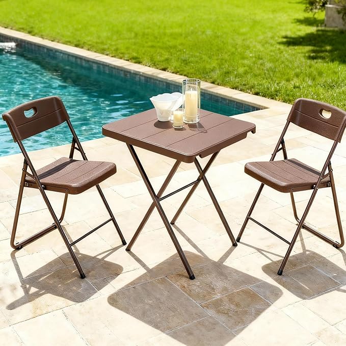 2 Pack 27" Square Folding Tables, Portable Card Table No Assembly, Heavy Duty Steel Frame Indoor Outdoor Table for Patio, Camping, Picnic, RV, Balcony, Parties, Small Spaces