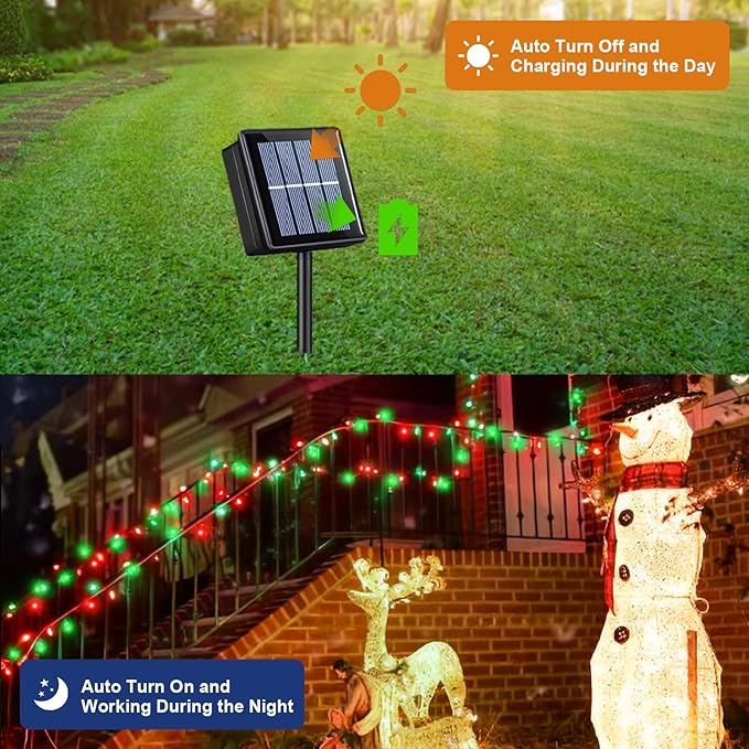 QITONG 2 Pack Red and Green Solar Christmas Lights, Each 66ft 200 LED Solar String Lights Outdoor Waterproof, 8 Modes Solar Twinkle Light for Outside