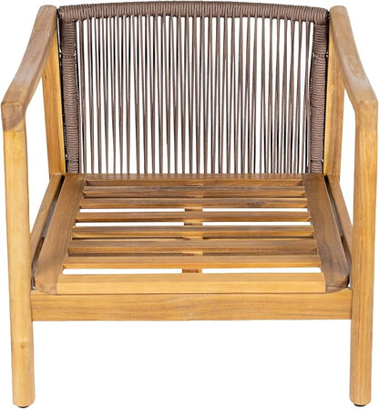 Christopher Knight Home Seward Acacia Wood Lounge Chair Outdoor with Removable Cushion, Solid Wood Patio Accent Chair with Rope Backrest, Patio Outdoor Armchair, Teak+Bown