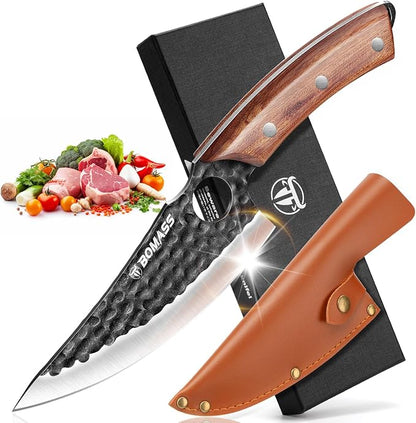 Viking Knife, Hand Forged Japanese Chef knife with Sheath | High Carbon Stainless Steel Japanese Knife, Sharp Boning Cleaver for Meat Cutting Home Camping BBQ Gifts for Men