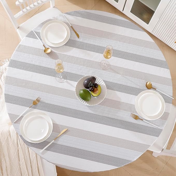 Walrus Round Vinyl Fitted Tablecloth with Flannel Backing Elastic Edge Design Table Cover Waterproof Oil-Proof PVC Table Cloth Stain-Resistant Best for 45"-56" Round