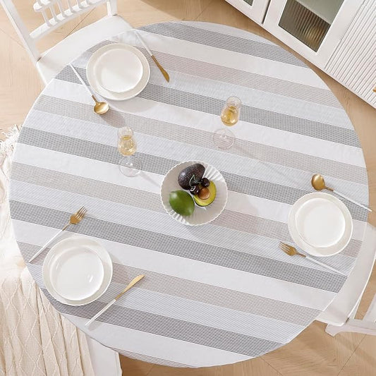 Walrus Round Vinyl Fitted Tablecloth with Flannel Backing Elastic Edge Design Table Cover Waterproof Oil-Proof PVC Table Cloth Stain-Resistant Best for 45"-56" Round