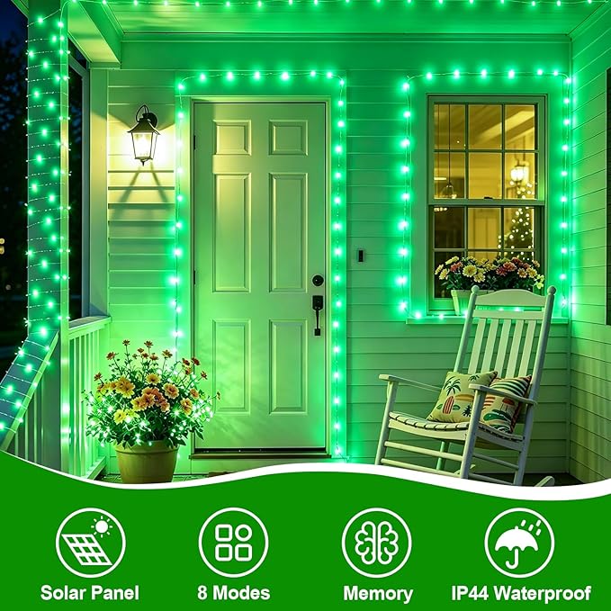 YEGUO 4 Pack Green Solar Fairy Lights, Each 33ft 100 LED Christmas Lights Outdoor Waterproof, 8 Modes Sliver Wire Solar String Lights