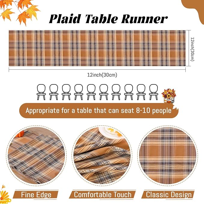 B-COOL Checkered Table Runners Plaid Fabric - 2PCS Rectangle 13x108 Inch Fall Themed Halloween Christmas Table Cloth for Indoor Outdoor Use Autumn Table Cover for Kitchen Home BBQs Parties