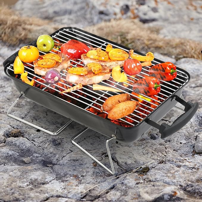 Portable Charcoal Grill,Tabletop Outdoor Barbecue Smoker with Thermometer,Heavy Duty Compact BBQ Grill for Camping,Backyard,Beach,Patio,Tailgating & Outdoor Cooking