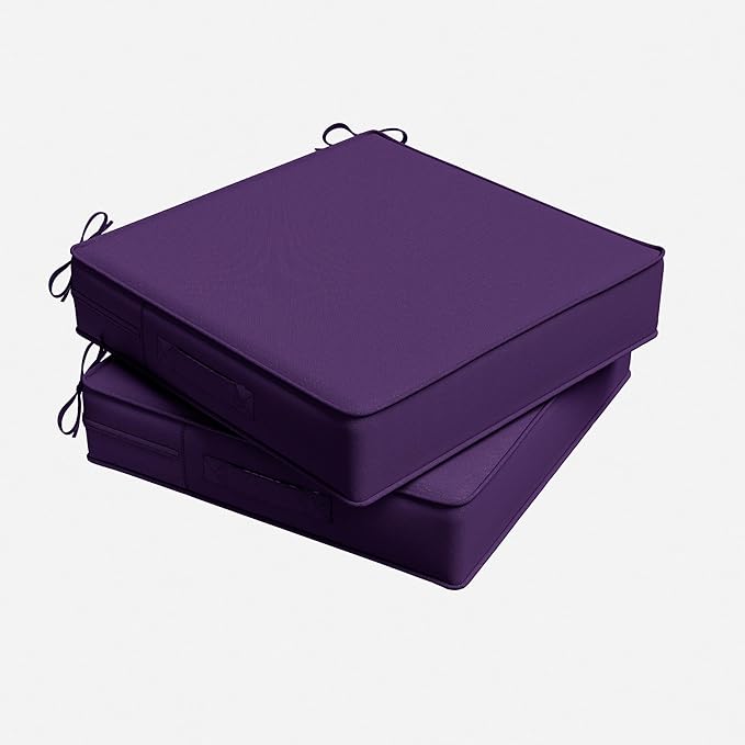 Outdoor Chair Cushion 19 x 19 x 4 Inches Patio Furniture Outdoor Waterproof Seat Cushion, Patio Chair Cushion with Handles and Ties, Square Dining Chair Cushion Set of 2, Purple
