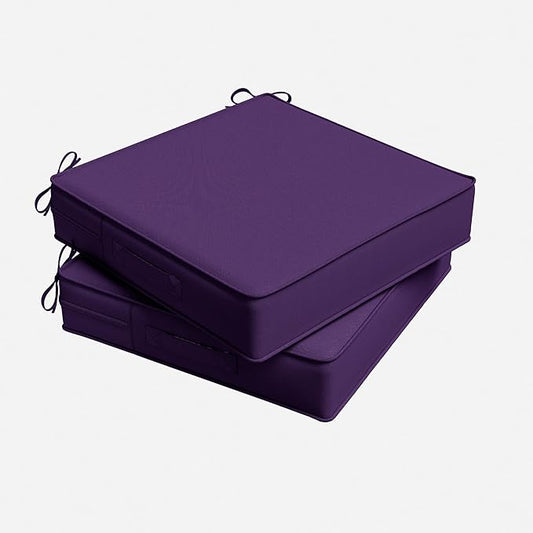 Outdoor Chair Cushion 19 x 19 x 4 Inches Patio Furniture Outdoor Waterproof Seat Cushion, Patio Chair Cushion with Handles and Ties, Square Dining Chair Cushion Set of 2, Purple