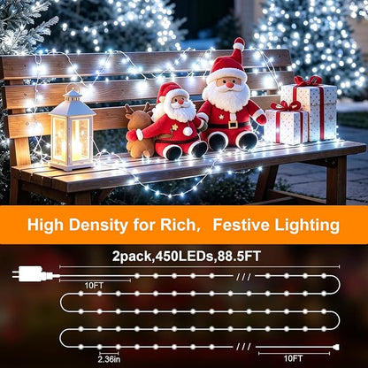 2 Pack 450 LED Fairy Lights Plug in 2 x 88FT Total 176FT Silver Wire Twinkle String Light with Remote Timer Dimmable Waterproof Copper Wire Lights for Bedroom Patio Garden Tree Wedding Christmas Decor