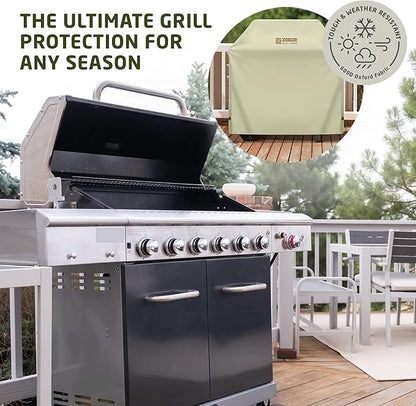 ZOBER Heavy Duty BBQ Grill Cover - 58 Inch Waterproof Double Layered Fits Weber Gas Grill Cover Charbroil Grill & Smoker - Gas Grill Covers w/Air Vents, Dual Handles - 600D Oxford Fabric, Cream