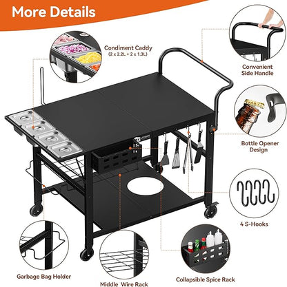 Leteuke Pizza Oven Table, Grill Cart Table for Blackstone Griddle, Outdoor Pizza Oven Stand Fits Ninja, Cuisinart, Gozney, Solo Stove, BBQ Prep Tables Station with Seasoning Tray, 47"x27.5"x30"
