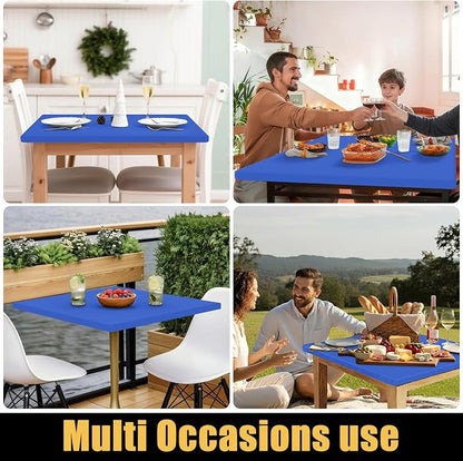 Smiry Rectangle Tablecloth, Elastic Fitted Flannel Backed Vinyl Tablecloths for 2ft Folding Tables, Waterproof Wipeable Table Covers for Indoor, Outdoor, Camping and Picnic (Blue, 24"x24")