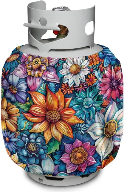 Flower 20 lb Propane Tank Cover Protective Propane Tank Blanket for Grill, Travel Trailer RV, and Outdoor Use Windproof Weatherproof Gas Cover