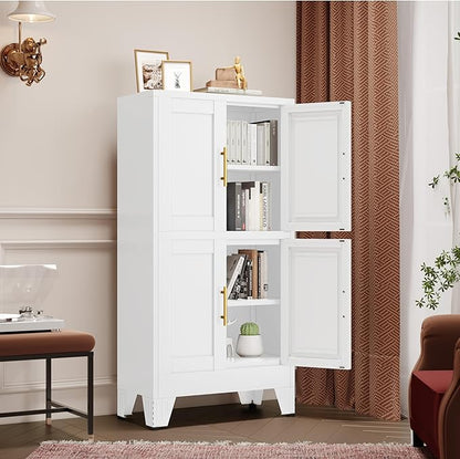 GAIOUS 47.25" Metal Pantry Cabinet, Storage Cabinets with 4 Door and 2 Adjustable Shelves, White Bathroom Cabinet, Freestanding Cupboard for Kitchen Dining Living Room Bathroom