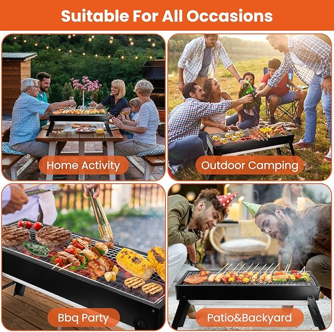 Charcoal Grill,Portable Folding BBQ Grill for Outdoor,Stainless Steel Grill Net Easy Setup Tabletop Barbecue Grill for Outdoor Camping Picnic Backyard Party