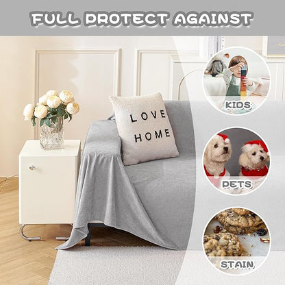 MYSKY HOME Couch Cover Sofa Covers for 3 Cushion Couch, Ultra - Soft Dog Couch Covers Protector for Sectional Sofa, Non Slip Sofa Slipcover Furniture Protector for Pet, 91" x 118", Light Grey