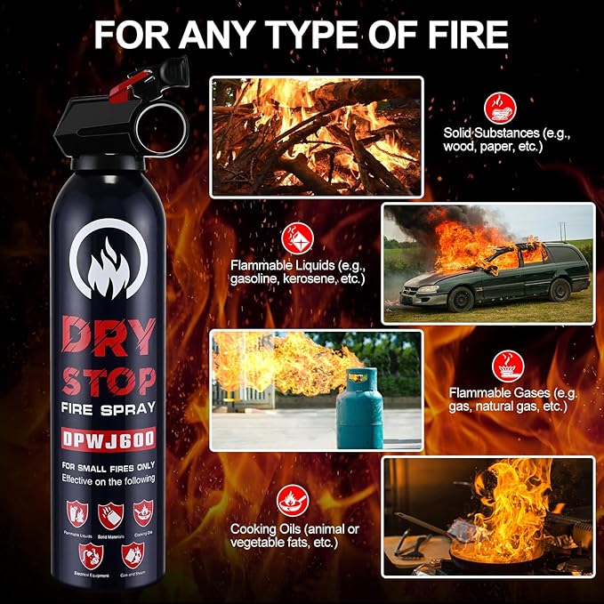 Dry Stop Fire Extinguisher Spray - 4 Pack Portable Fire Extinguisher with Mount for Boat Vehicle Home Car Garage Kitchen, 600g Dry Powder Fire Extinguishers for Electrical Grease Battery Fires & More